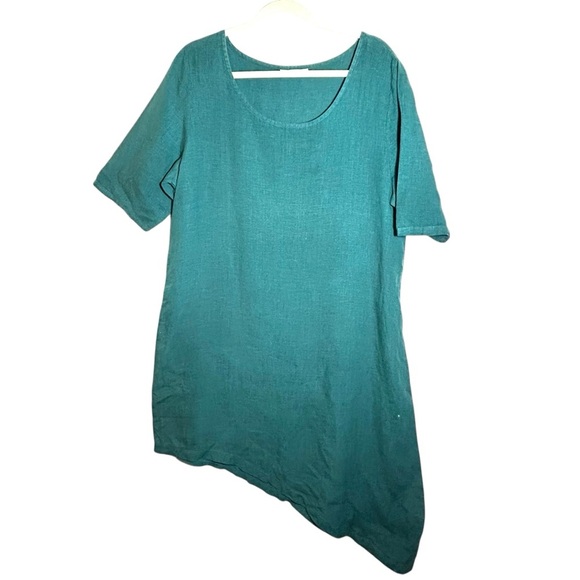 Bryn Walker Euna Shift 100% Linen Tunic Dress Asymmetrical Hem Teal Green Size M - Picture 2 of 12